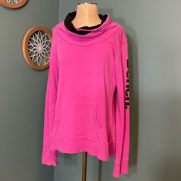 Bench Pink / Black Cowl Neck Kangaroo Pocket Pullover Terry Sweatshirt - XL - Picture 1 of 10